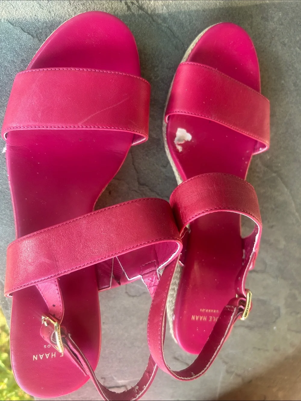 Cole Haan Hot Pink leather Wedge sSandals with rope/espradille style heel